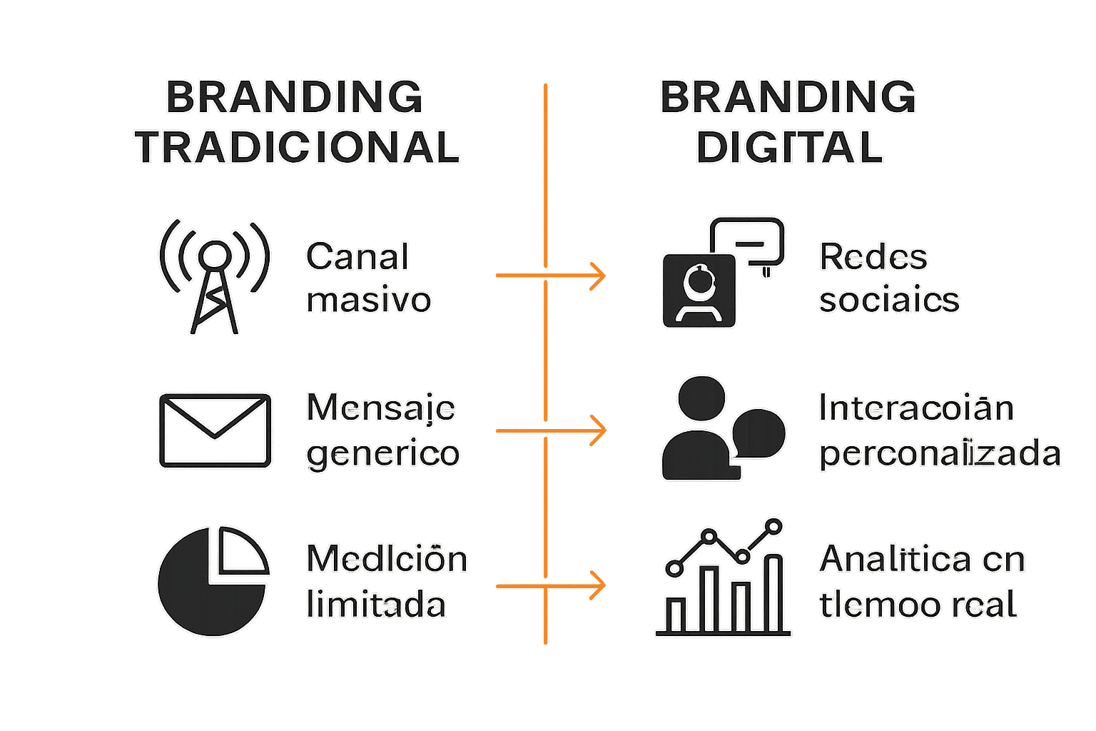 Infographic comparing traditional and digital branding with icons