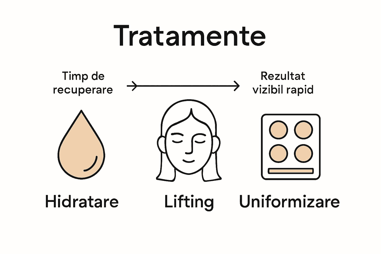 Comparație vizuală a principalelor tratamente estetice pre eveniment.