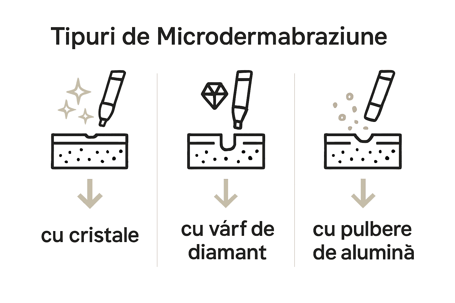 Infografic despre tipurile de microdermabraziune în clinică