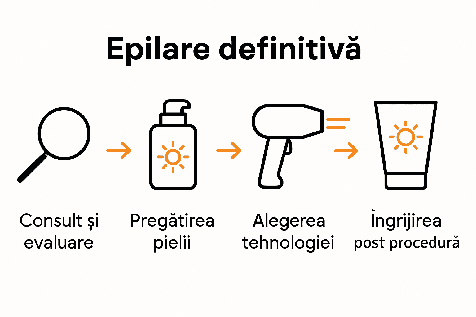 Infografic cu pașii principali pentru epilarea definitivă