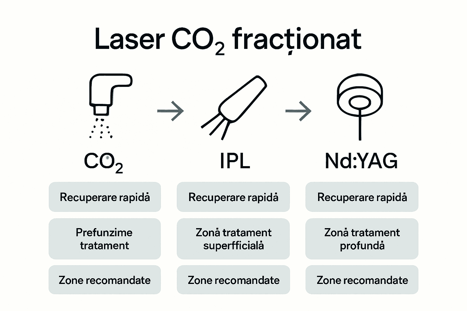 Infografic: comparație laser CO2 fracționat vs alte lasere