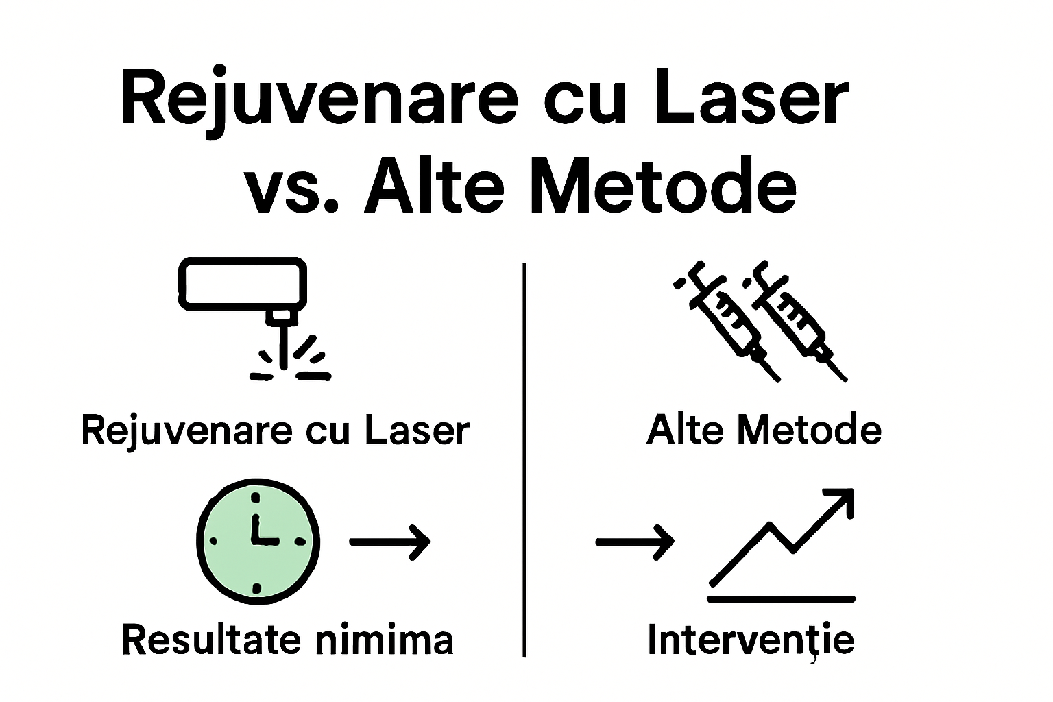 Infografic comparativ rejuvenare cu laser versus alte metode estetice