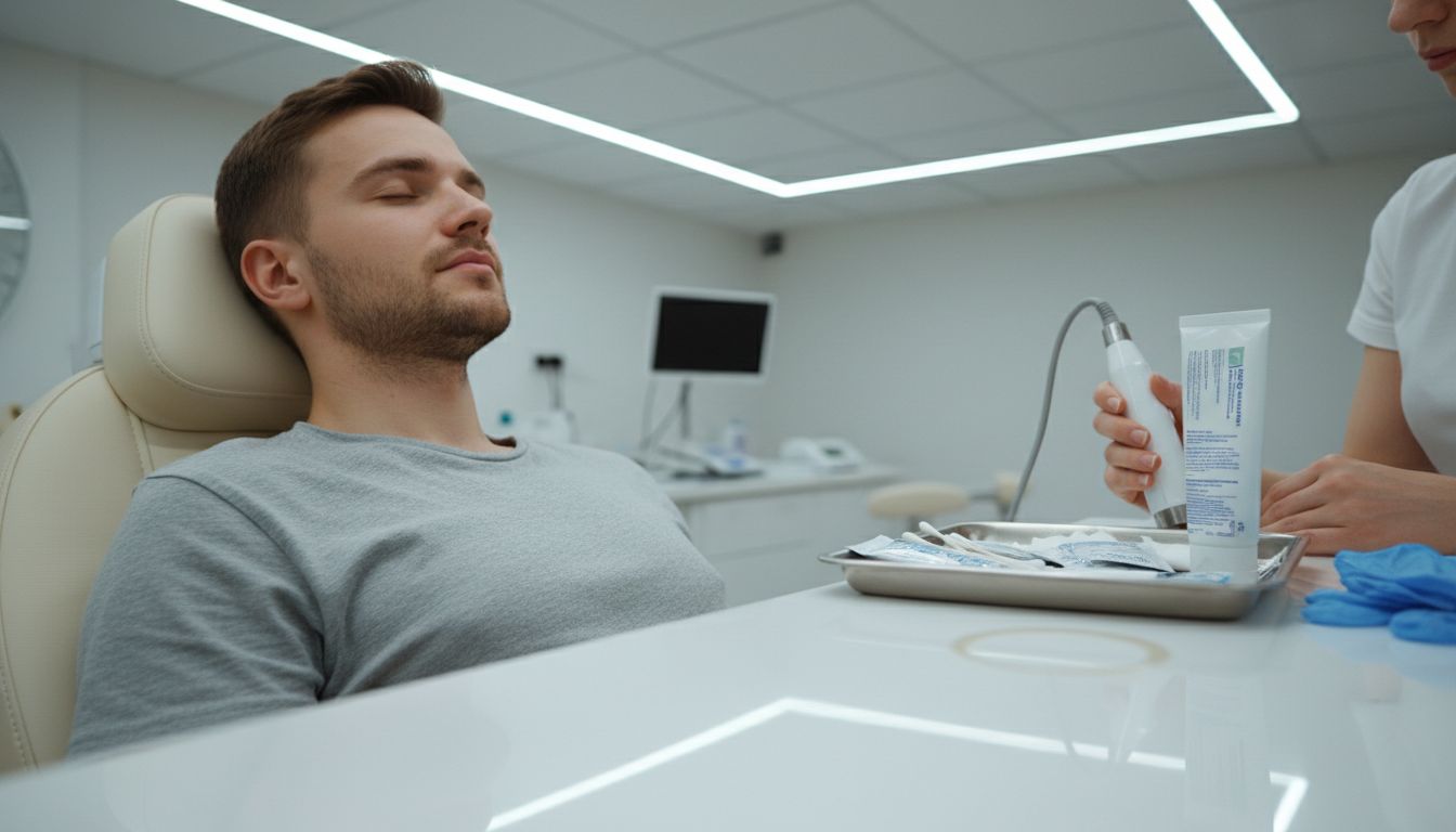 Patient receiving acne treatment procedure