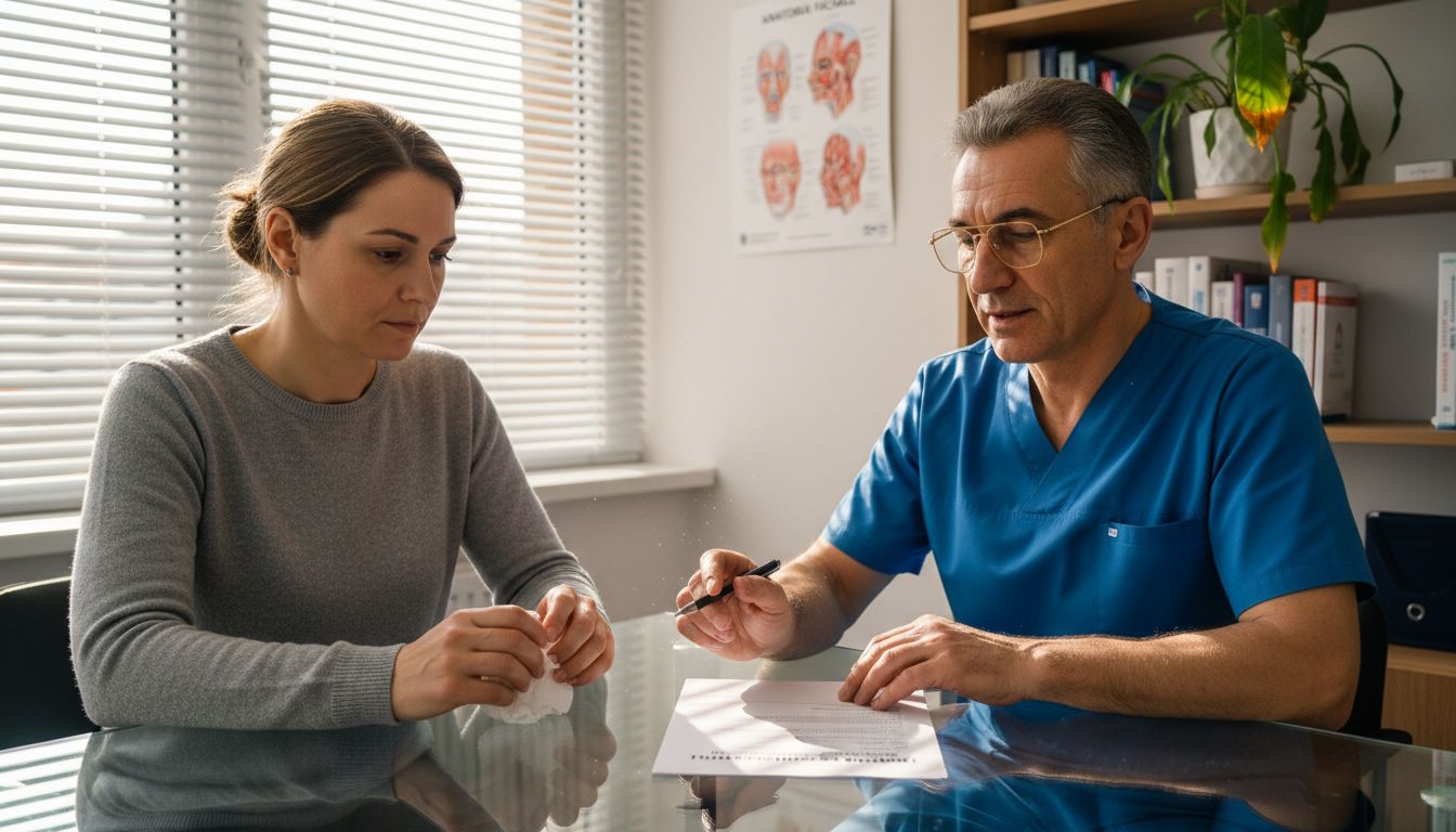 O pacientă merge la medic pentru a discuta despre opțiunile de tratament cu Botox.