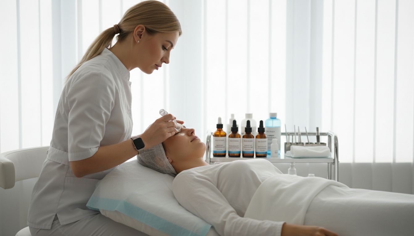 O cosmeticiană aplică un gel delicat în zona de sub ochii unei cliente, pentru un plus de hidratare și împrospătare.