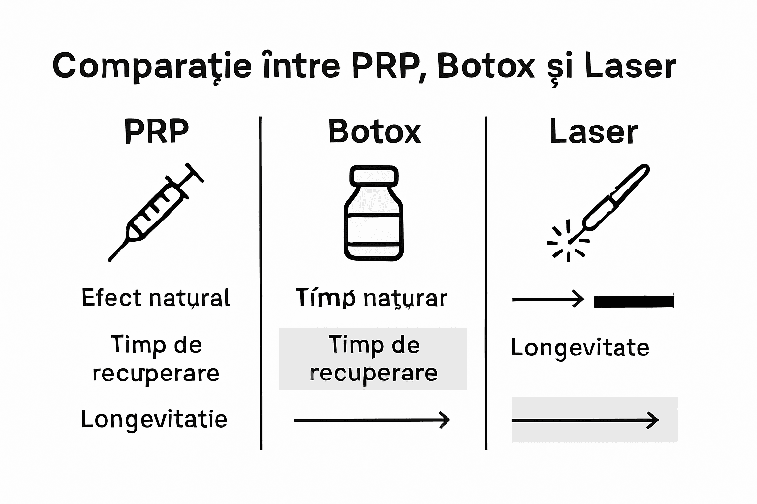 Infografic: diferențe și asemănări între PRP, Botox și tratamentele cu laser