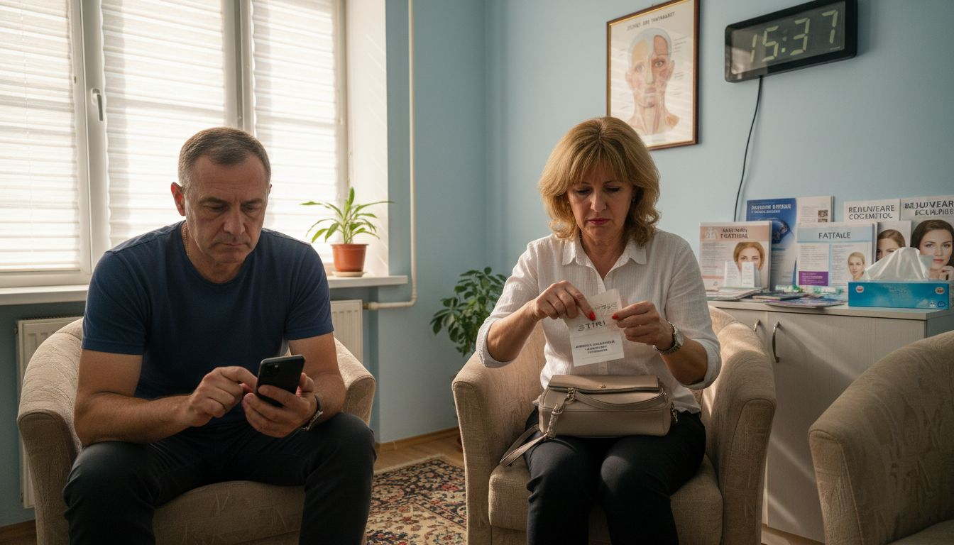 Pacienți care așteaptă să fie consultați pentru botox și acid hialuronic.