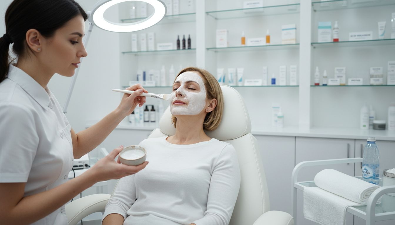 Aplicarea unei măști de față direct la salon sau la clinică