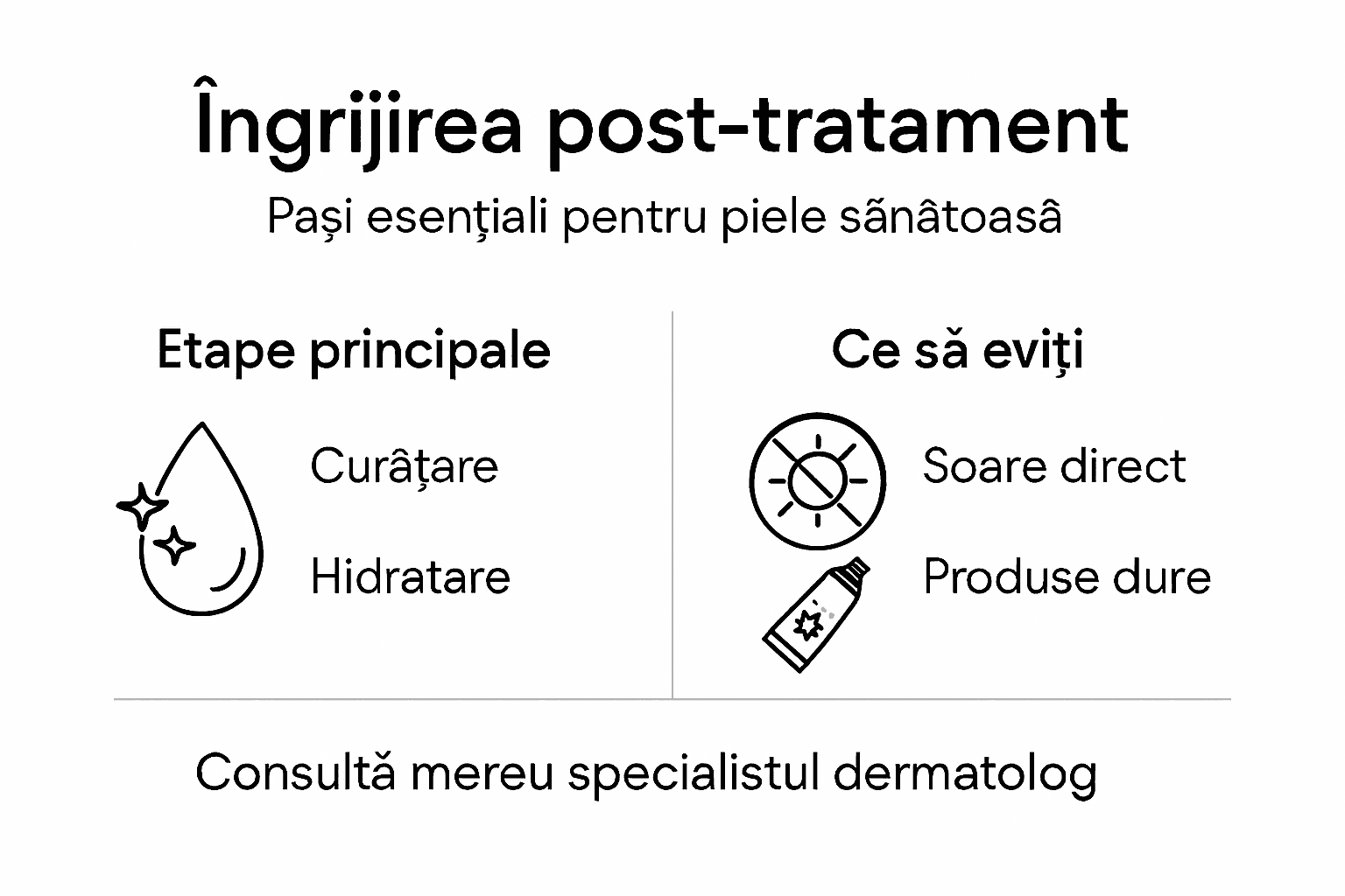 Infografic: cum să ai grijă de pielea ta după tratamente – pași esențiali și greșeli de evitat