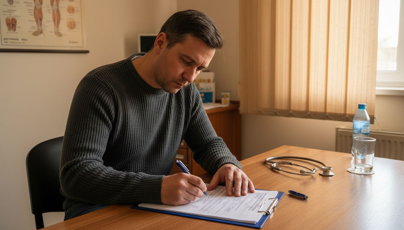 Persoana susține o evaluare psihologică de specialitate.