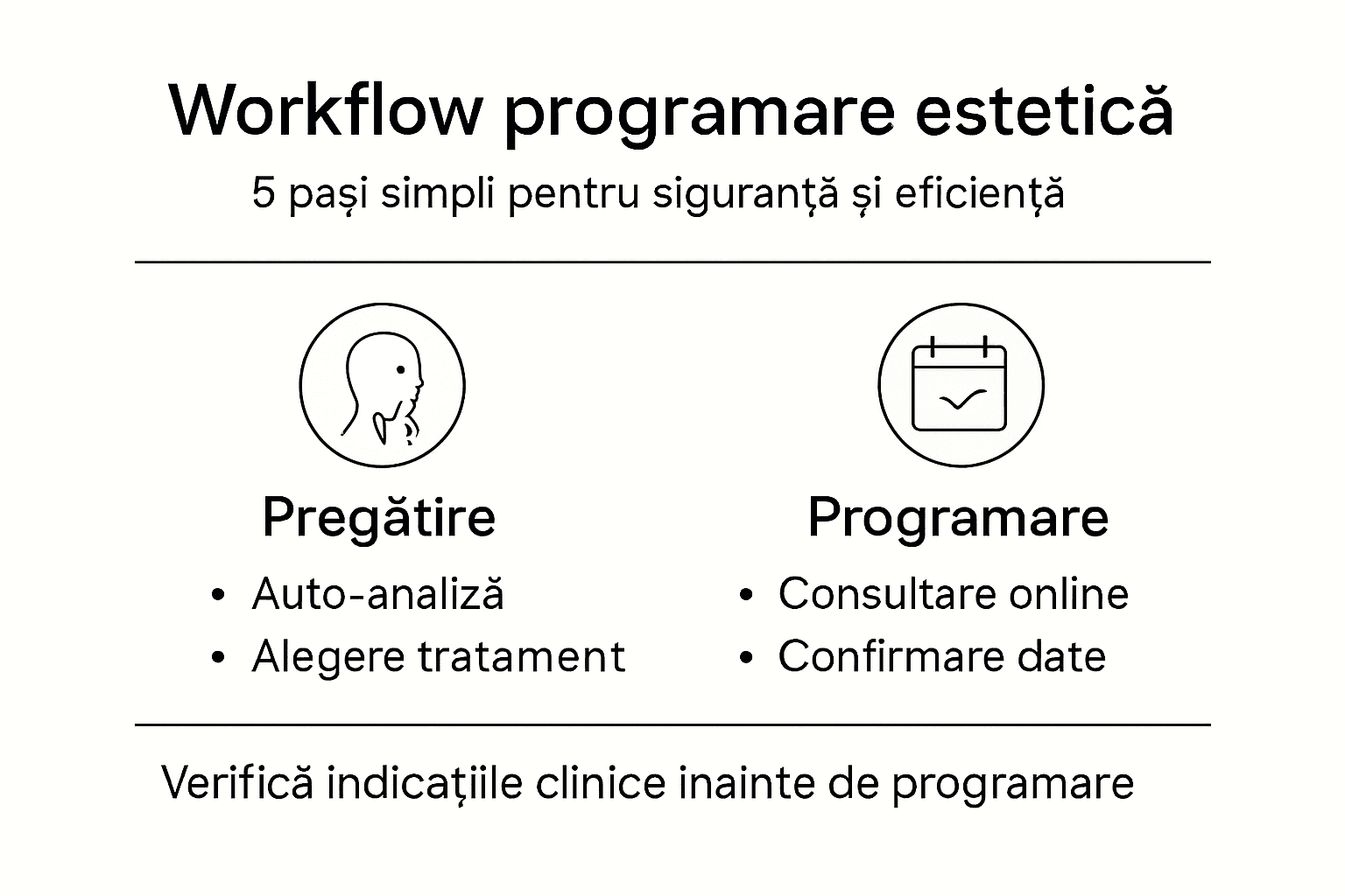 Infografic: cum decurge programarea și realizarea unui tratament estetic – etapele principale pe care trebuie să le urmezi