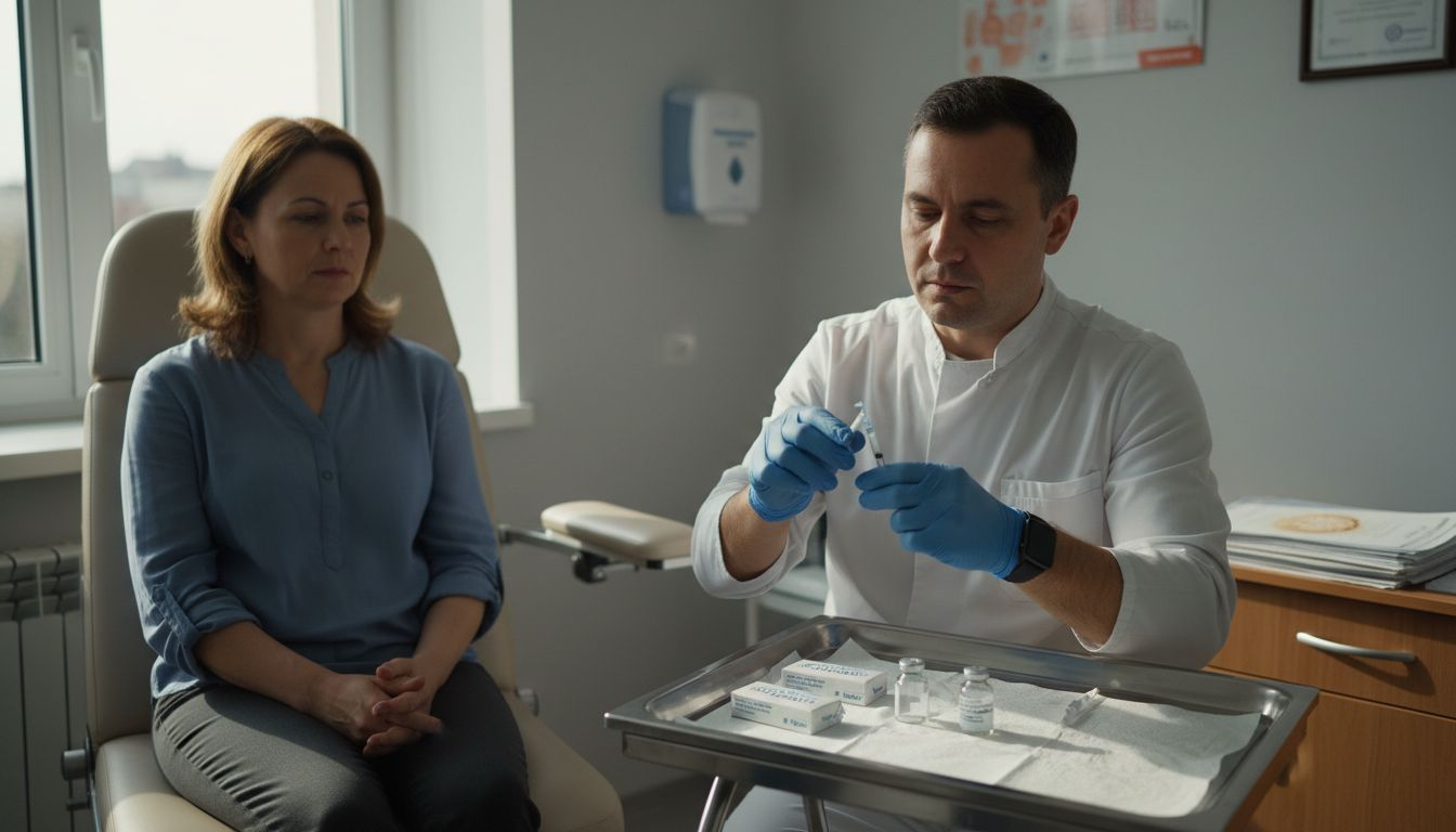Medic pregătind seringa pentru o procedură de injectare a fillerului