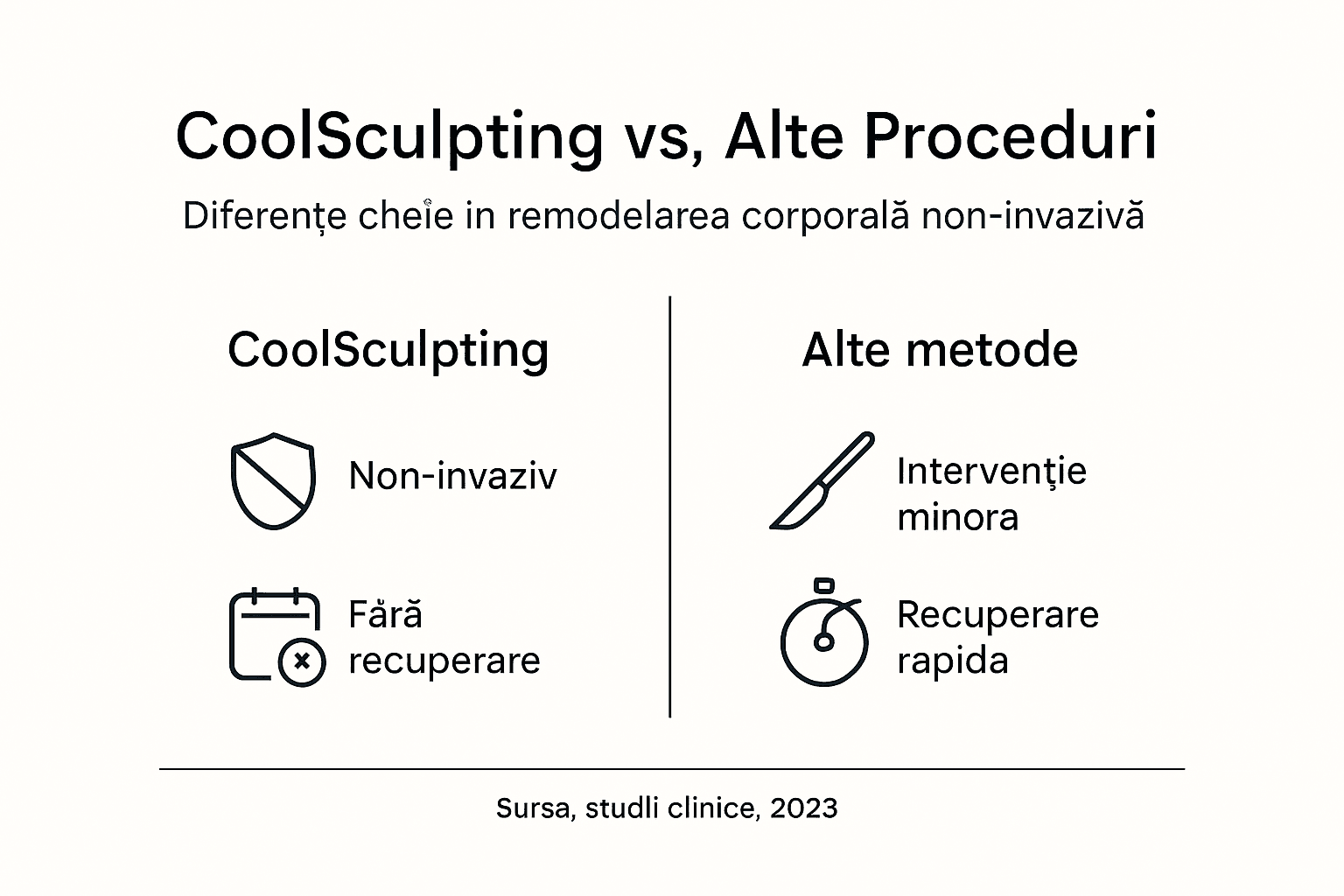 Infografic: CoolSculpting vs. alte metode de remodelare corporală