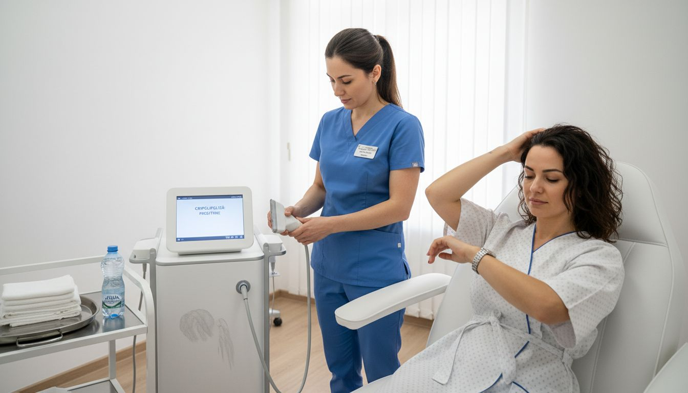 Tehnicianul pregătește aparatura pentru o ședință de criolipoliză