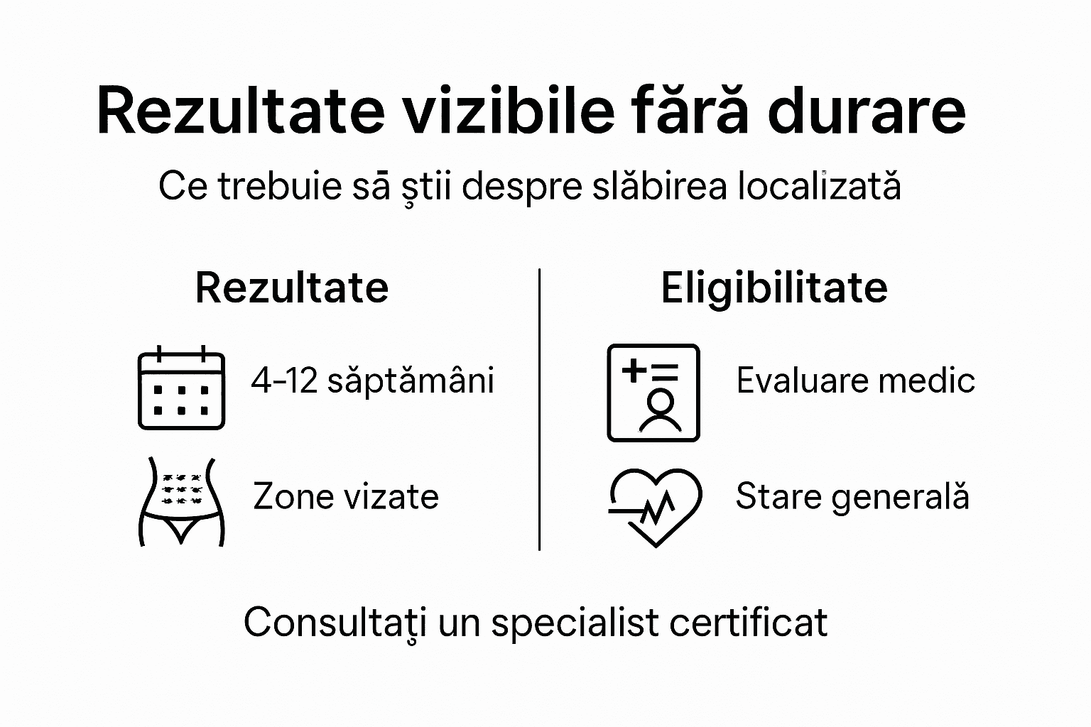 Infografic: rezultate obținute și criterii de eficiență pentru remodelarea corporală localizată