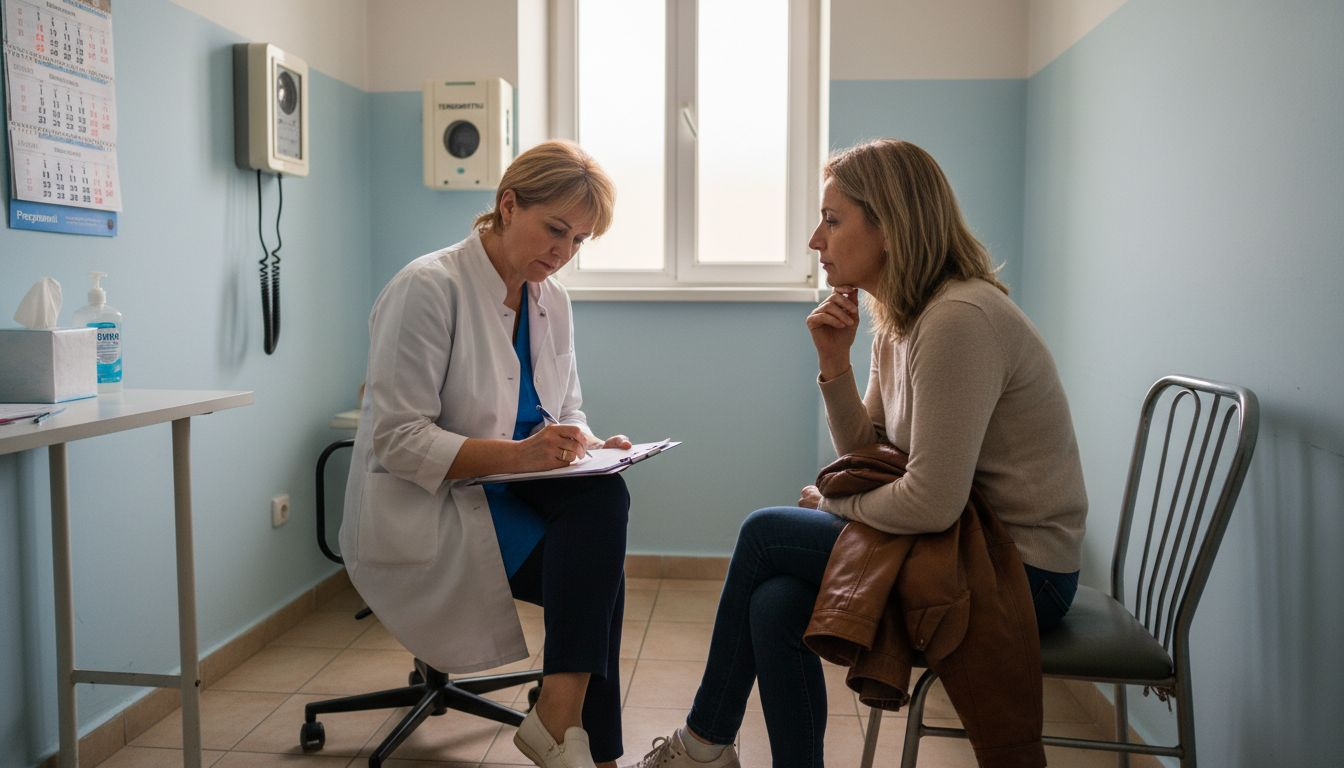 Medicul și pacientul discută în timpul consultului la cabinet.