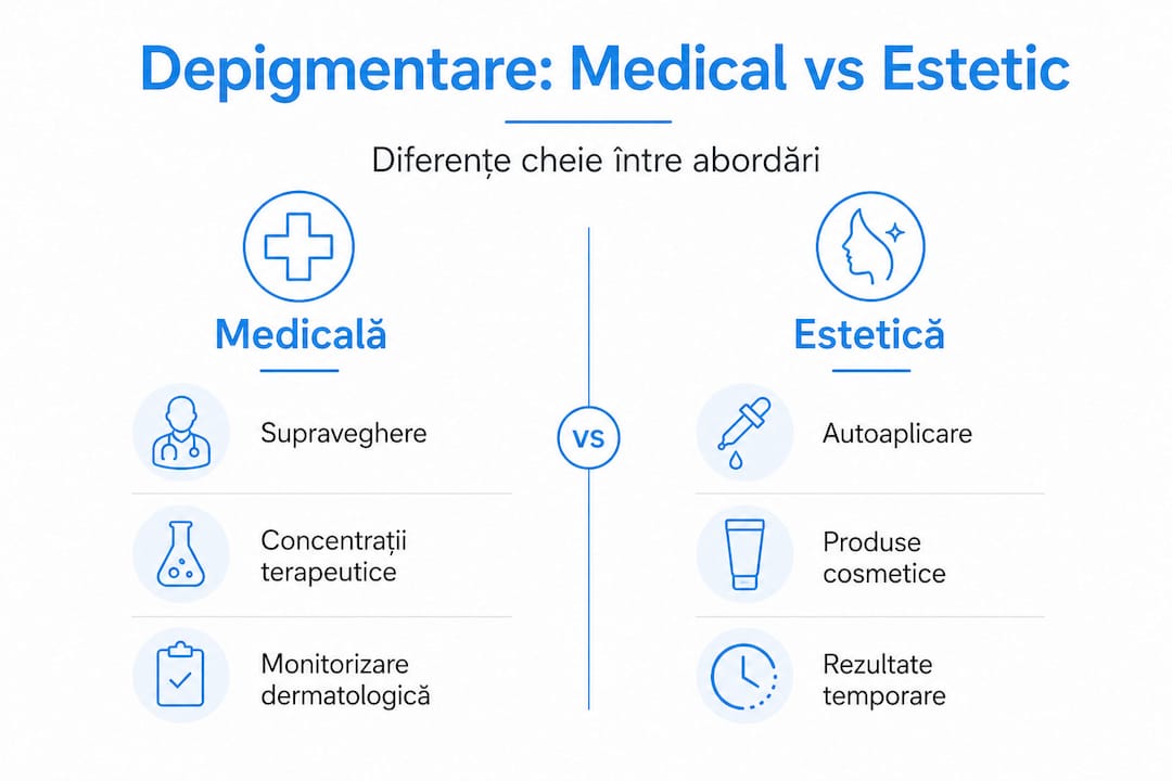Infografic: diferențele dintre depigmentarea medicală și cea cosmetică
