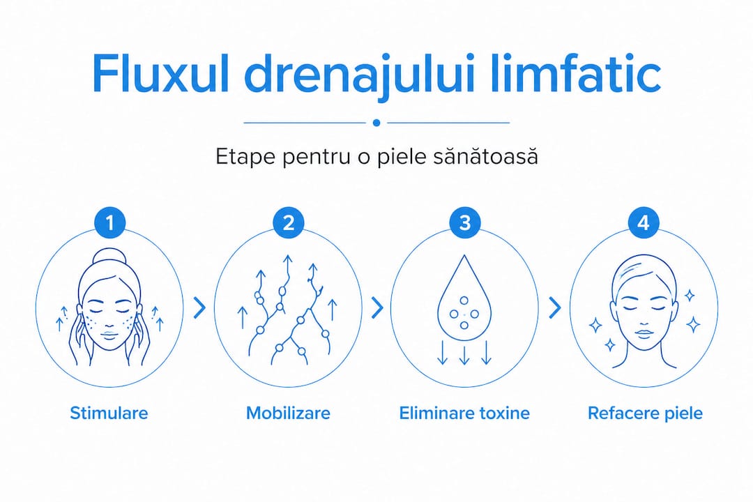Ilustrație explicativă cu etapele masajului limfatic