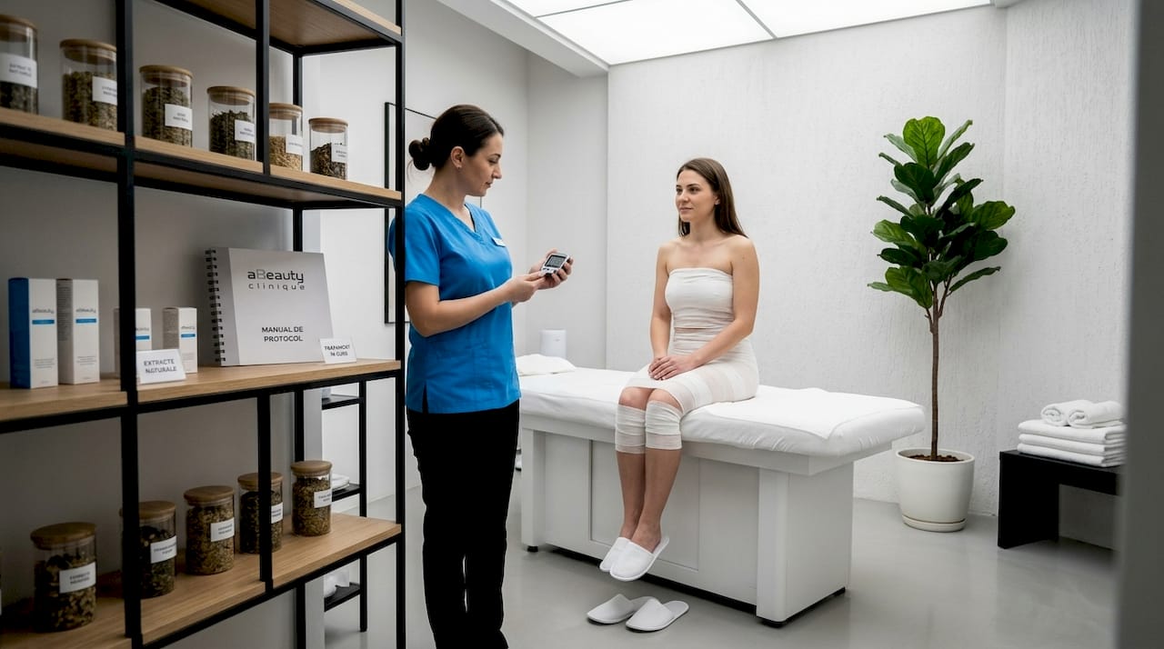Femeie care beneficiază de un tratament profesional de împachetare corporală