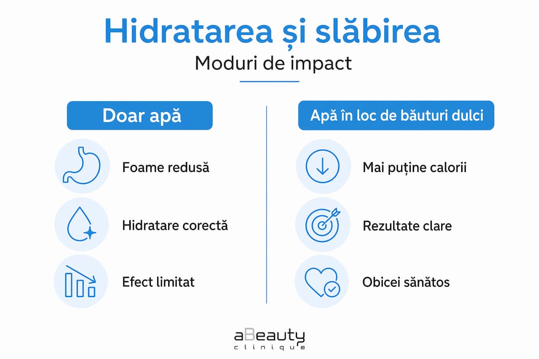 Infografic: Cum să te hidratezi corect pentru a slăbi – comparație între diferite strategii de hidratare