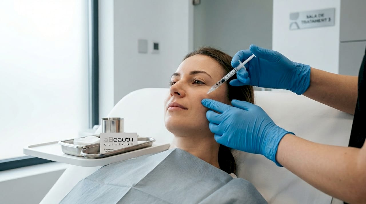 Specialistul se pregătește să administreze o injecție pentru estetica feței.