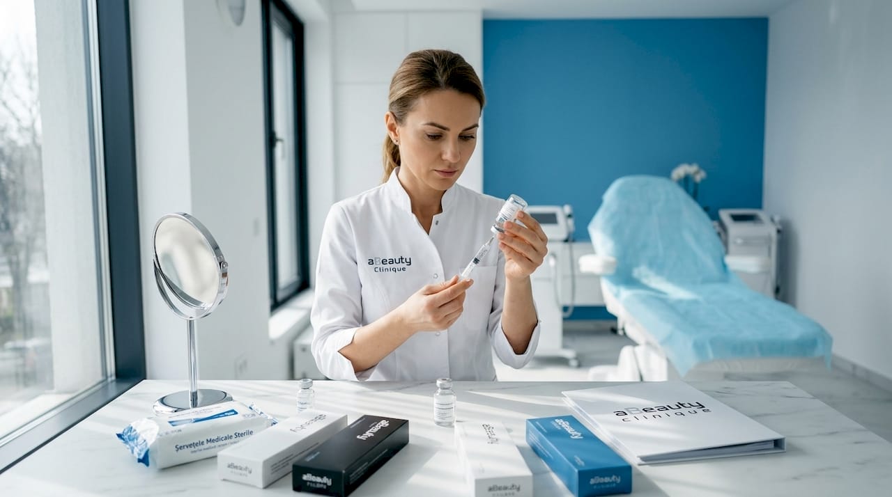 Medicul se pregătește să aplice tratamentul skinbooster