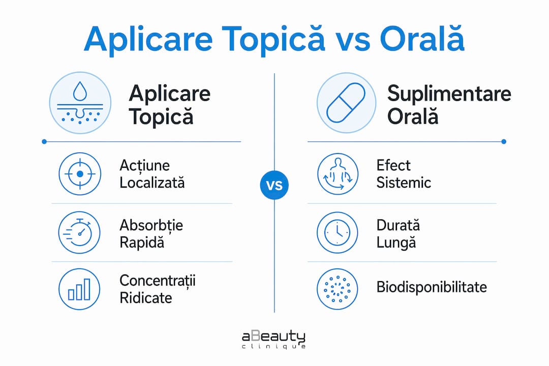 Infografic: diferențe și asemănări între administrarea locală și cea orală a vitaminelor