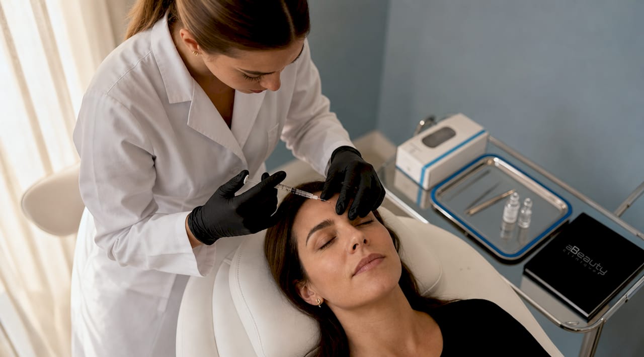 Detaliu din timpul unei proceduri de injectare cu botox