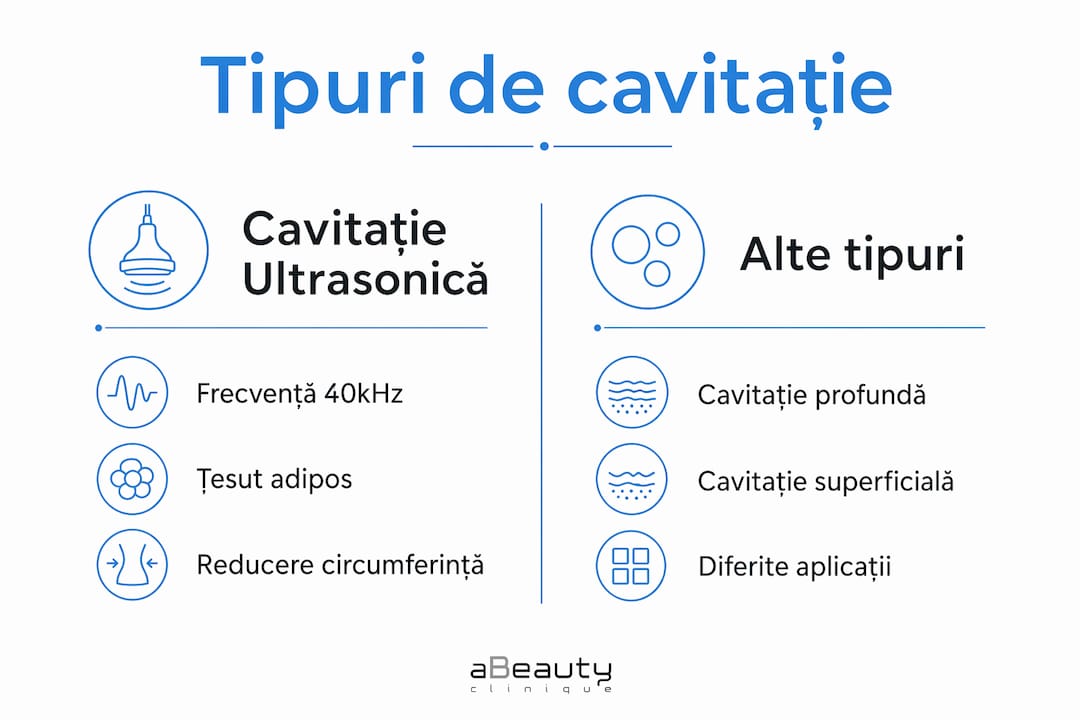 Infografic: comparație între principalele tipuri de cavitație folosite în estetică