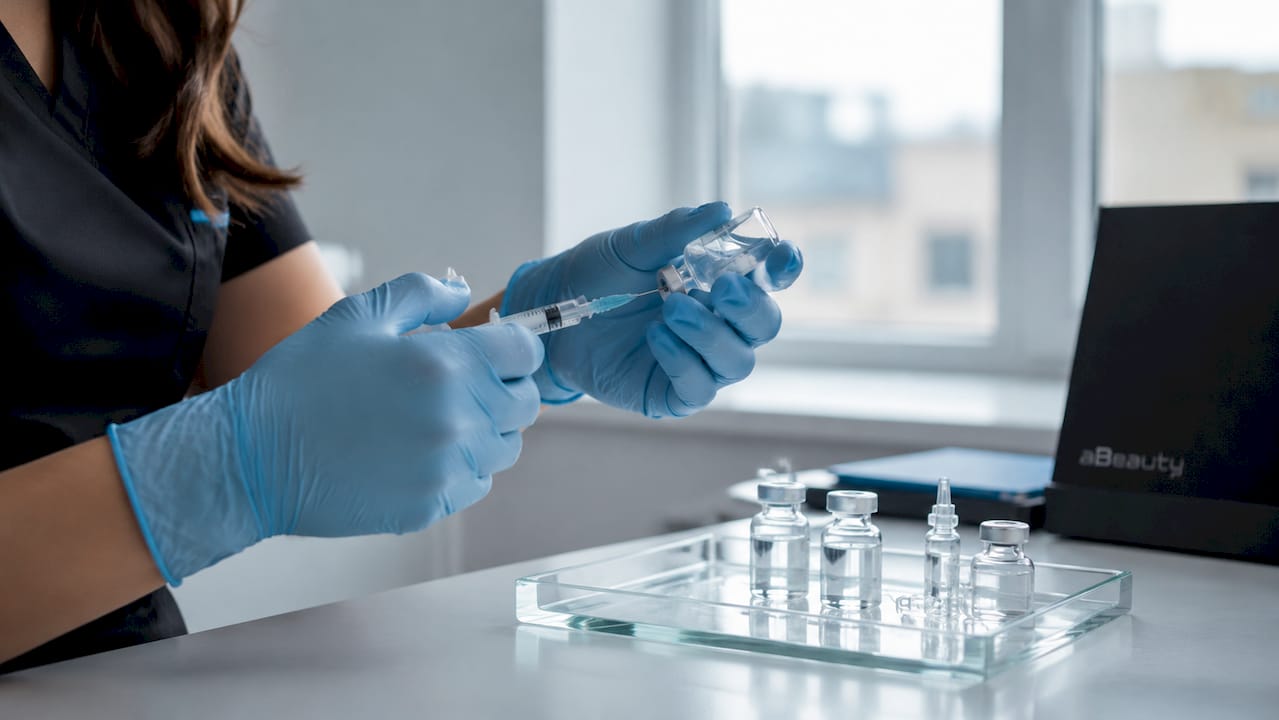 Un medic își pregătește seringa pentru a administra o injecție.