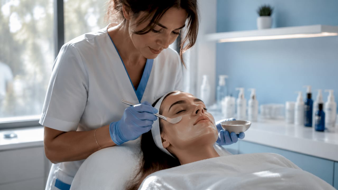 Detaliu cu aplicarea unui masaj facial