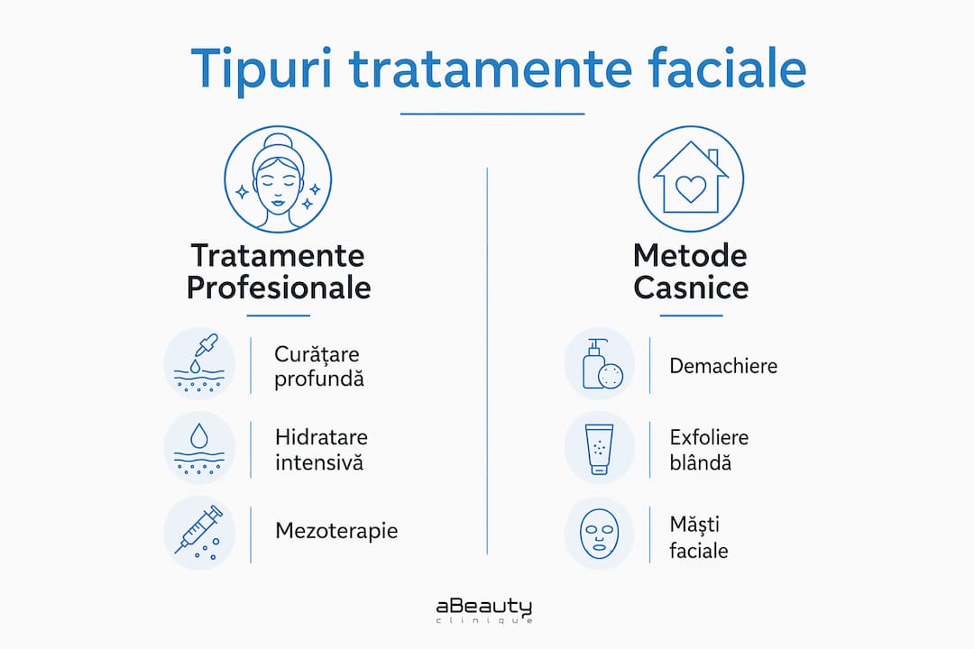 Descoperă într-un infografic informativ cele mai populare tipuri de tratamente faciale și beneficiile lor pentru sănătatea și frumusețea pielii.