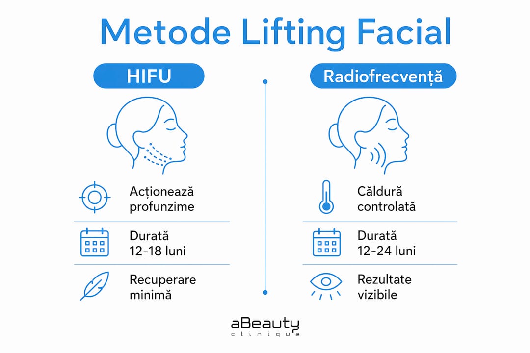 Infografic: comparație între principalele metode de lifting facial non-invaziv