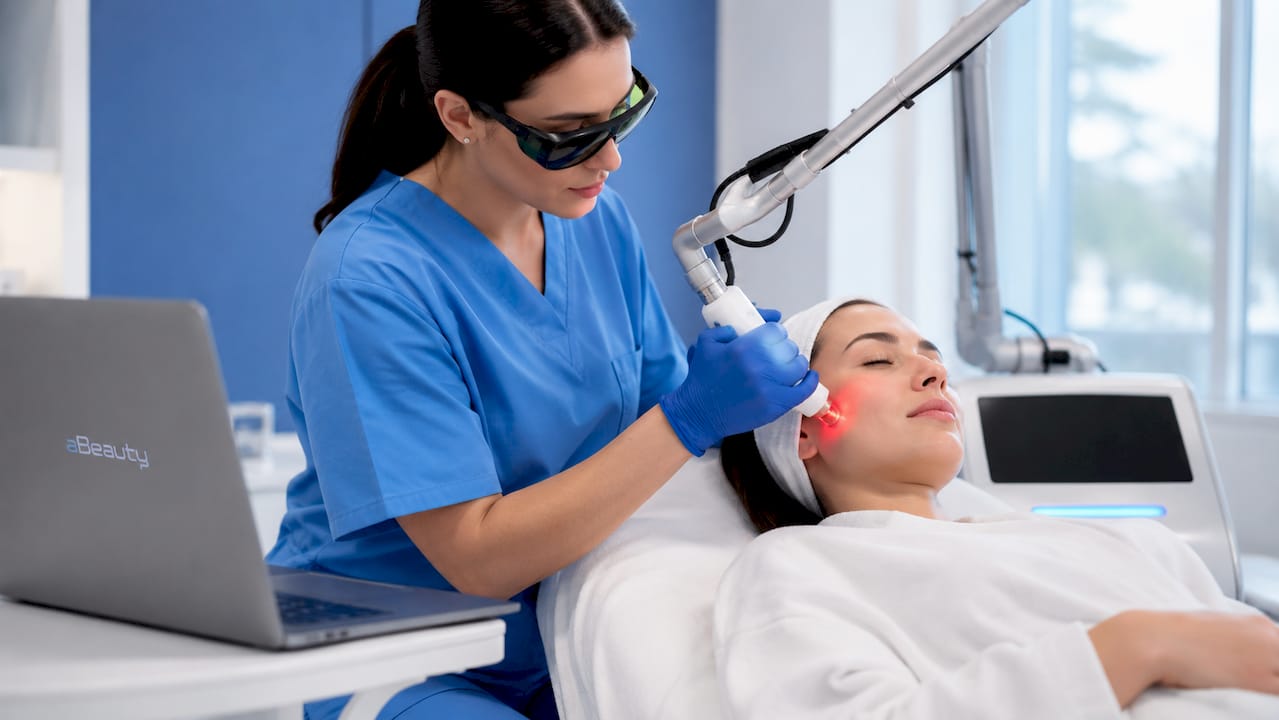 Aplicarea piesei cu laser fracționat pe pielea feței