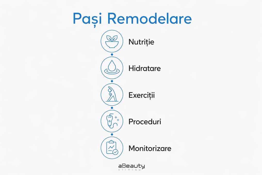 Infografic cu pașii esențiali pentru remodelarea corpului