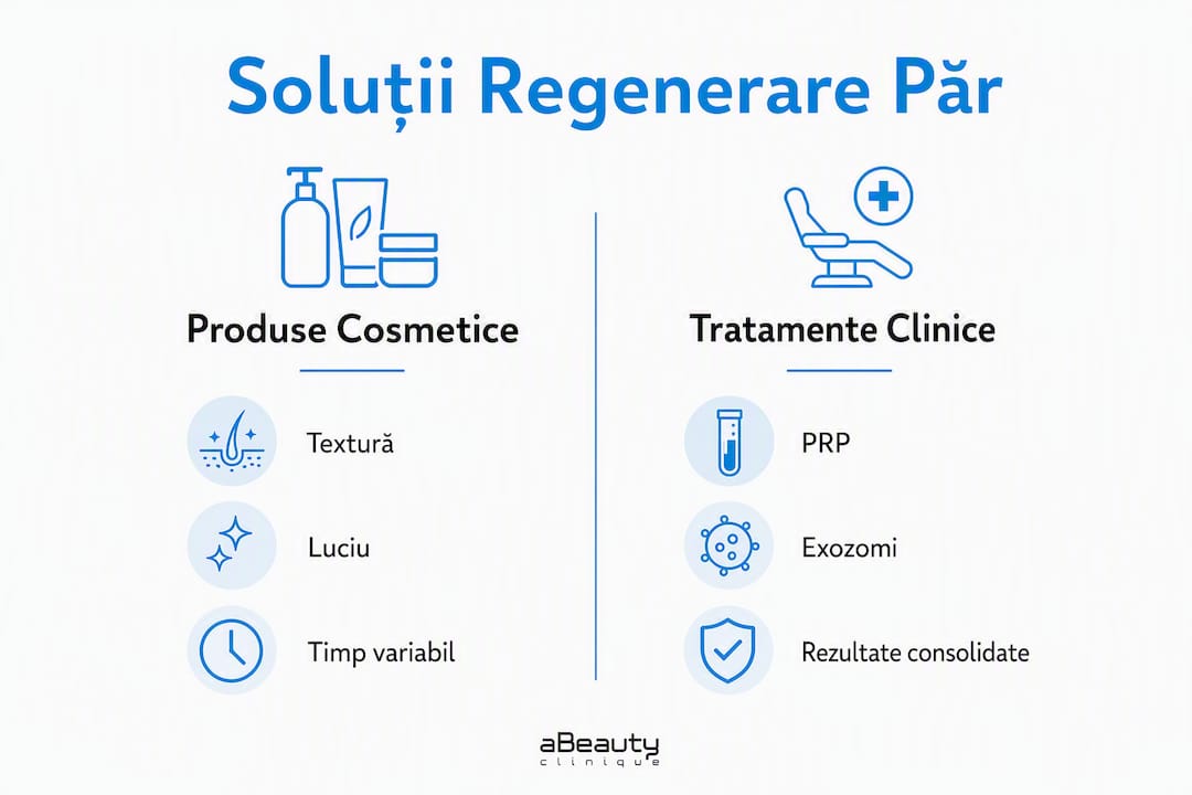 Infografic: diferențele dintre produsele cosmetice pentru păr și tratamentele profesionale din clinică