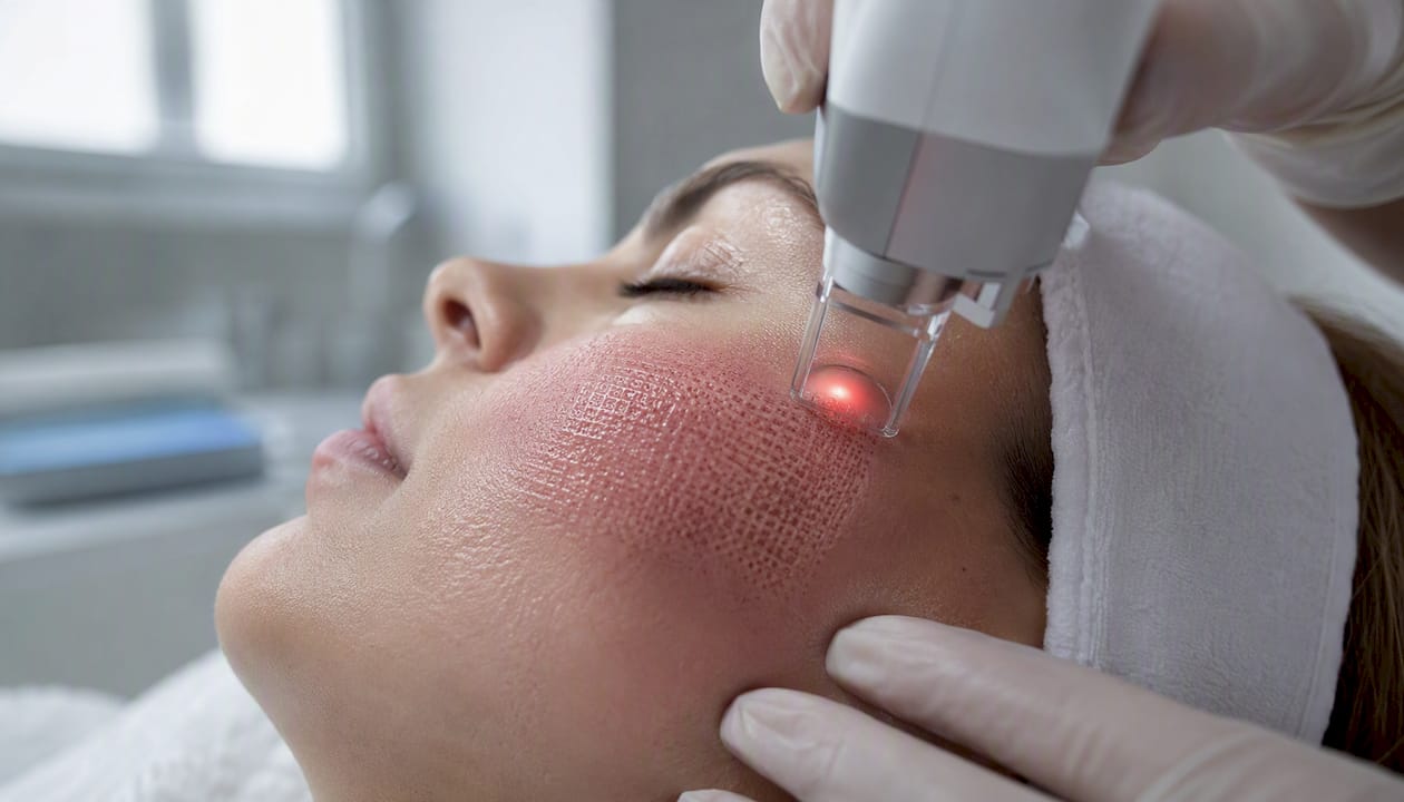 Imagine detaliată cu microcoloane realizate de laserul CO2 fracționat la nivelul pielii