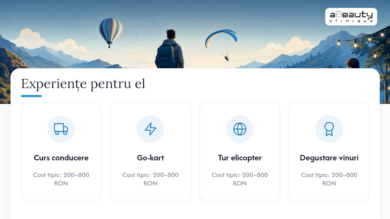 Grafic cu tipurile de cadouri experiență, împărțite pe intervale de preț