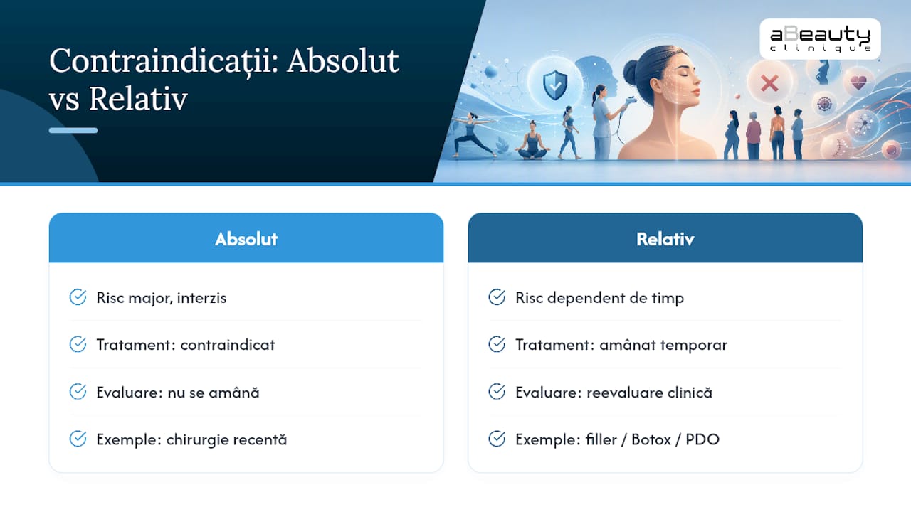Diagramă comparativă a tipurilor de contraindicații pentru HIFU