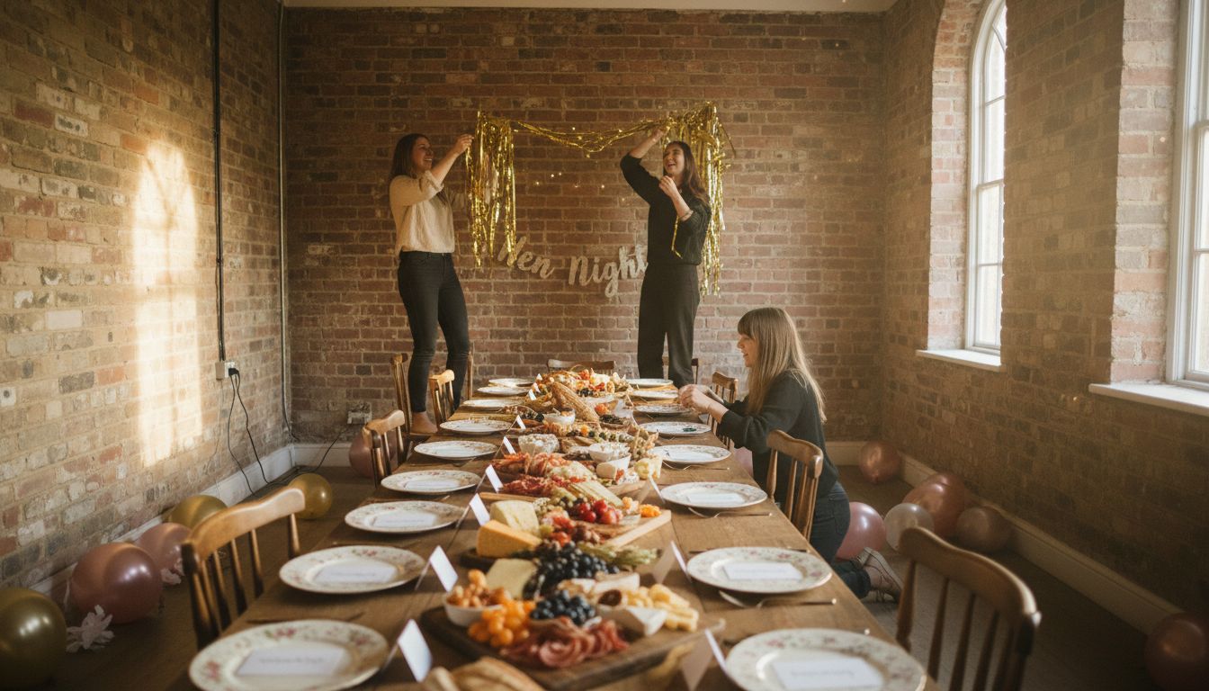 Setting up decorations for hen party