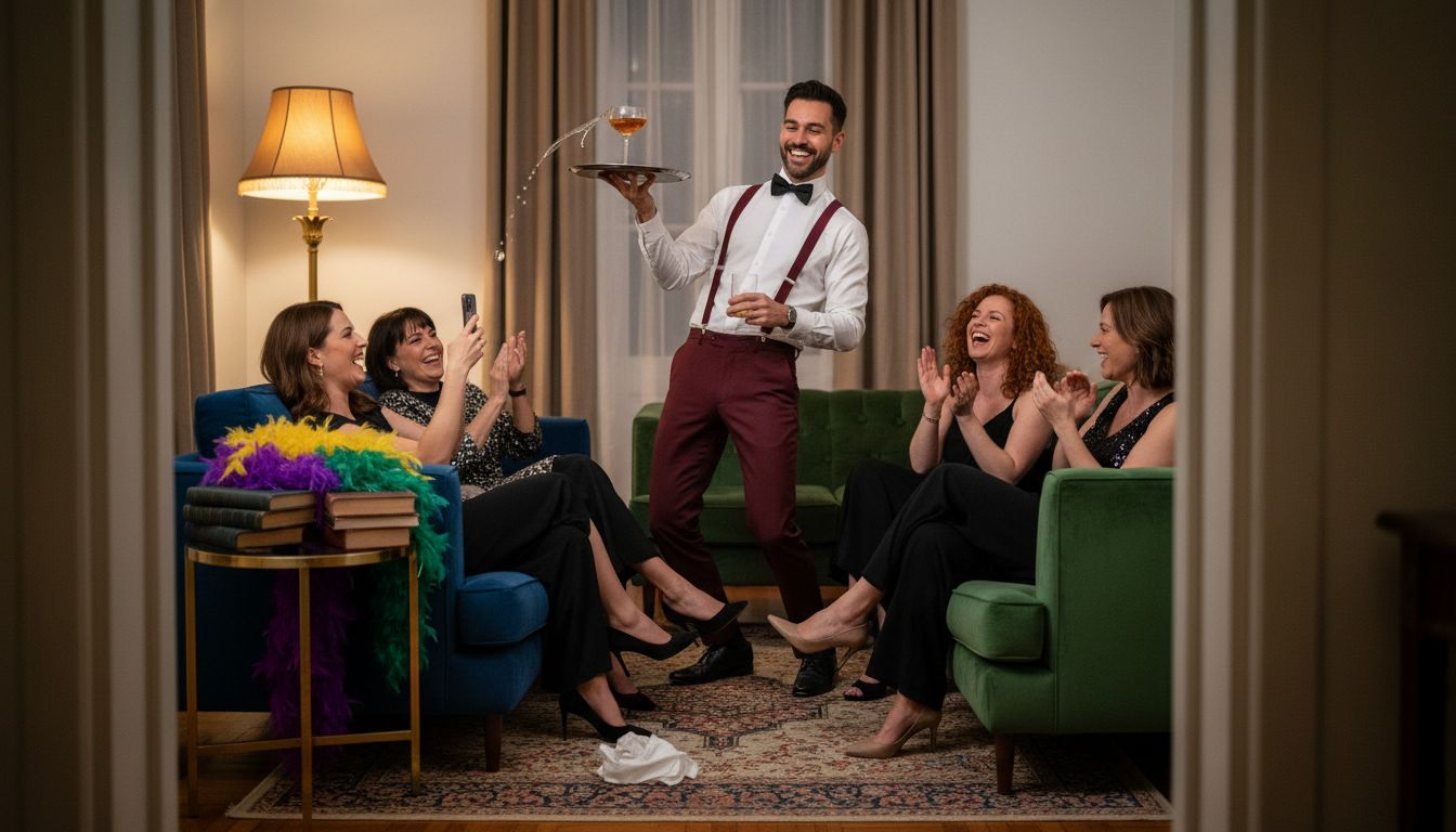 Entertainer serving cocktails at playful hen party