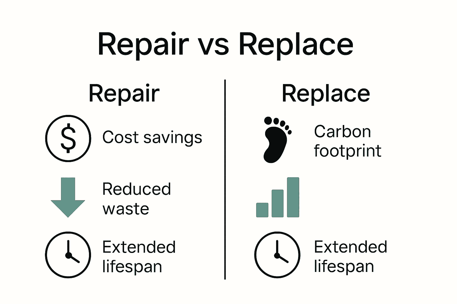 Infographic comparing benefits of repairing versus replacing appliances