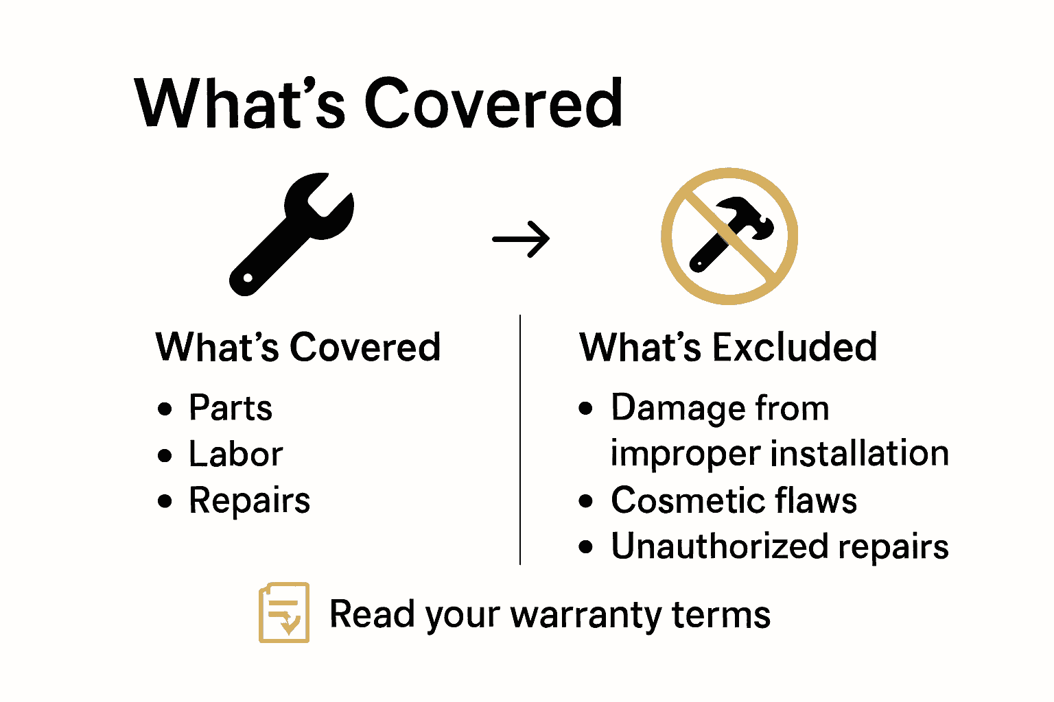 What Is an Appliance Warranty? Complete Breakdown Infographic comparing appliance warranty coverage versus exclusions