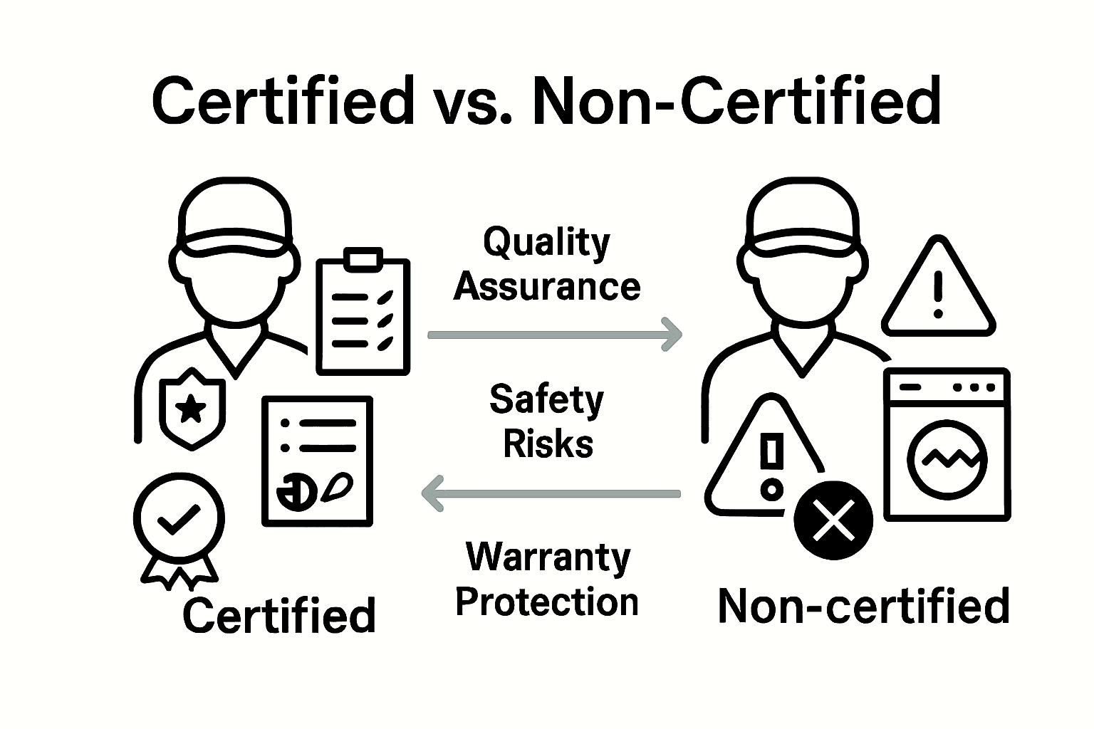 Infographic comparing certified vs. non-certified appliance repair benefits and risks.