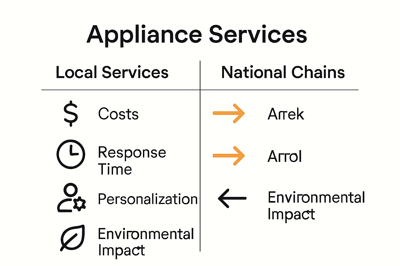 Infographic comparing key differences between local and national appliance service providers.