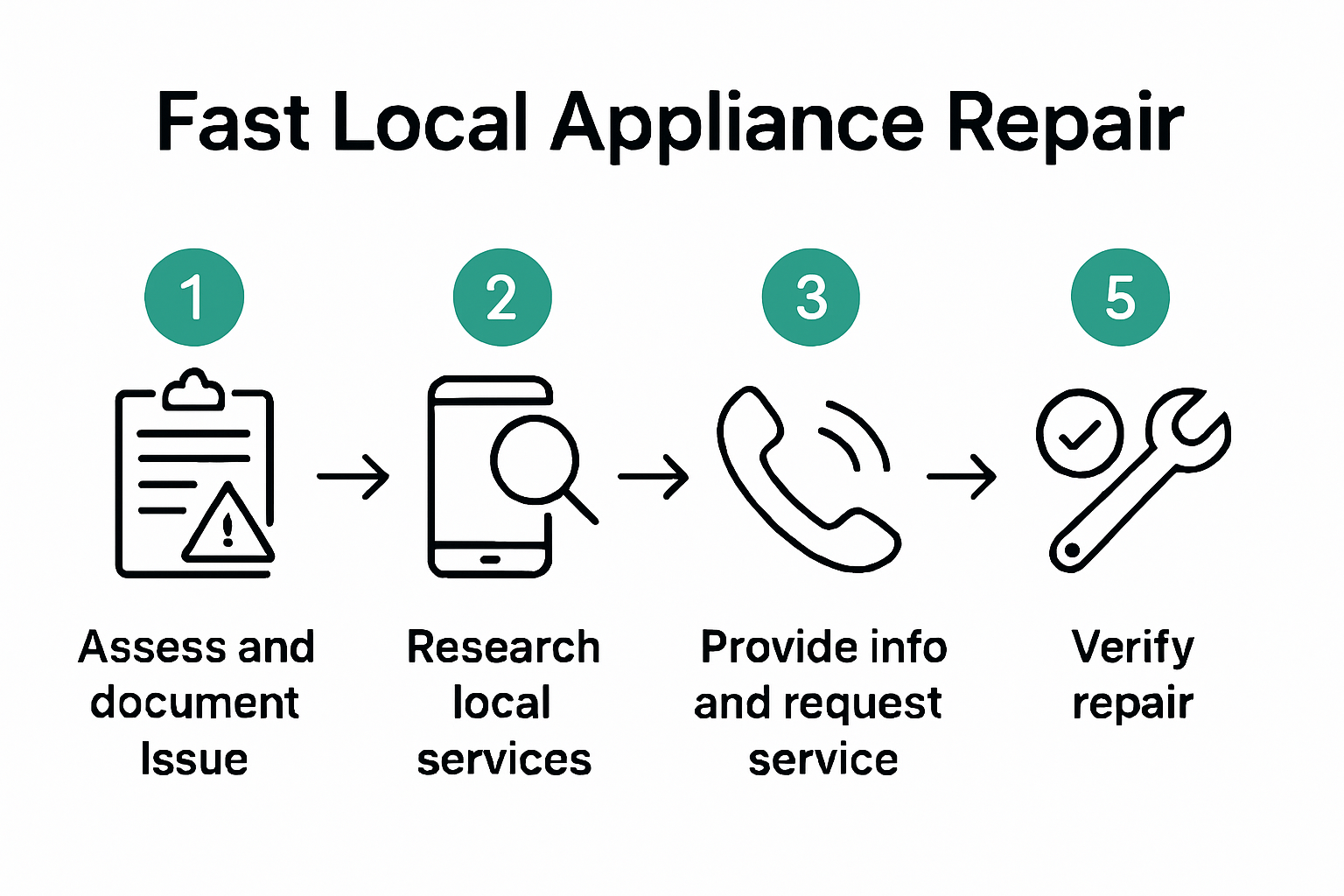 Infographic showing five steps to schedule fast appliance repair.