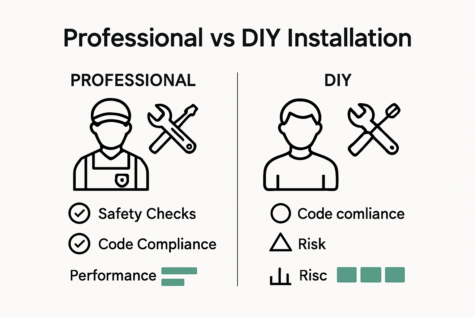 Infographic comparing professional and DIY appliance installation process and risks