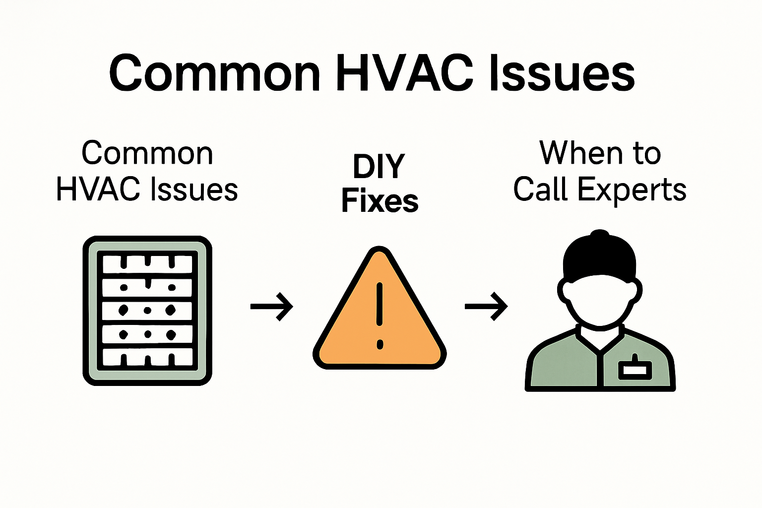 Infographic comparing DIY HVAC repairs vs. expert repairs with icons for issues and solutions.