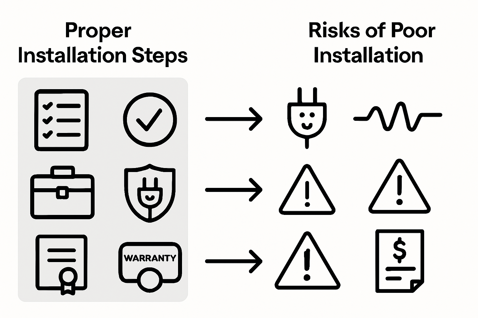Infographic comparing safe and unsafe installation