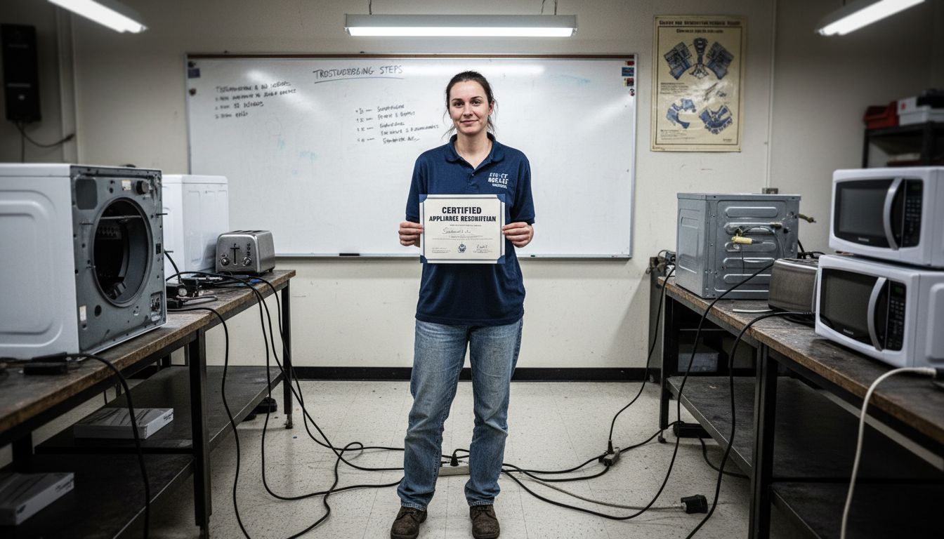 Certified technician holds certificate in classroom